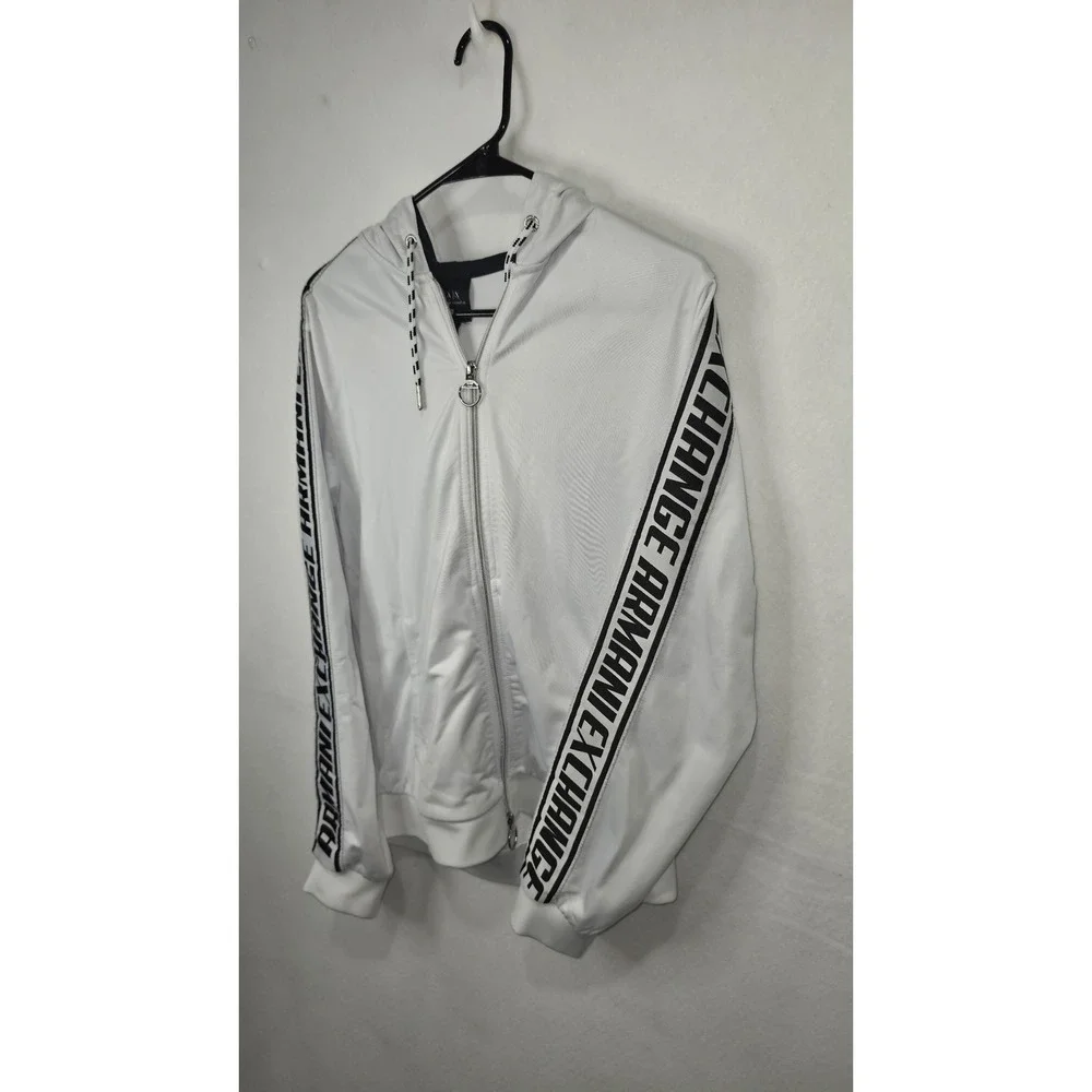 Armani Exchange Mens White Logo Tape Zip Up Track Jacket Hoodie S Small